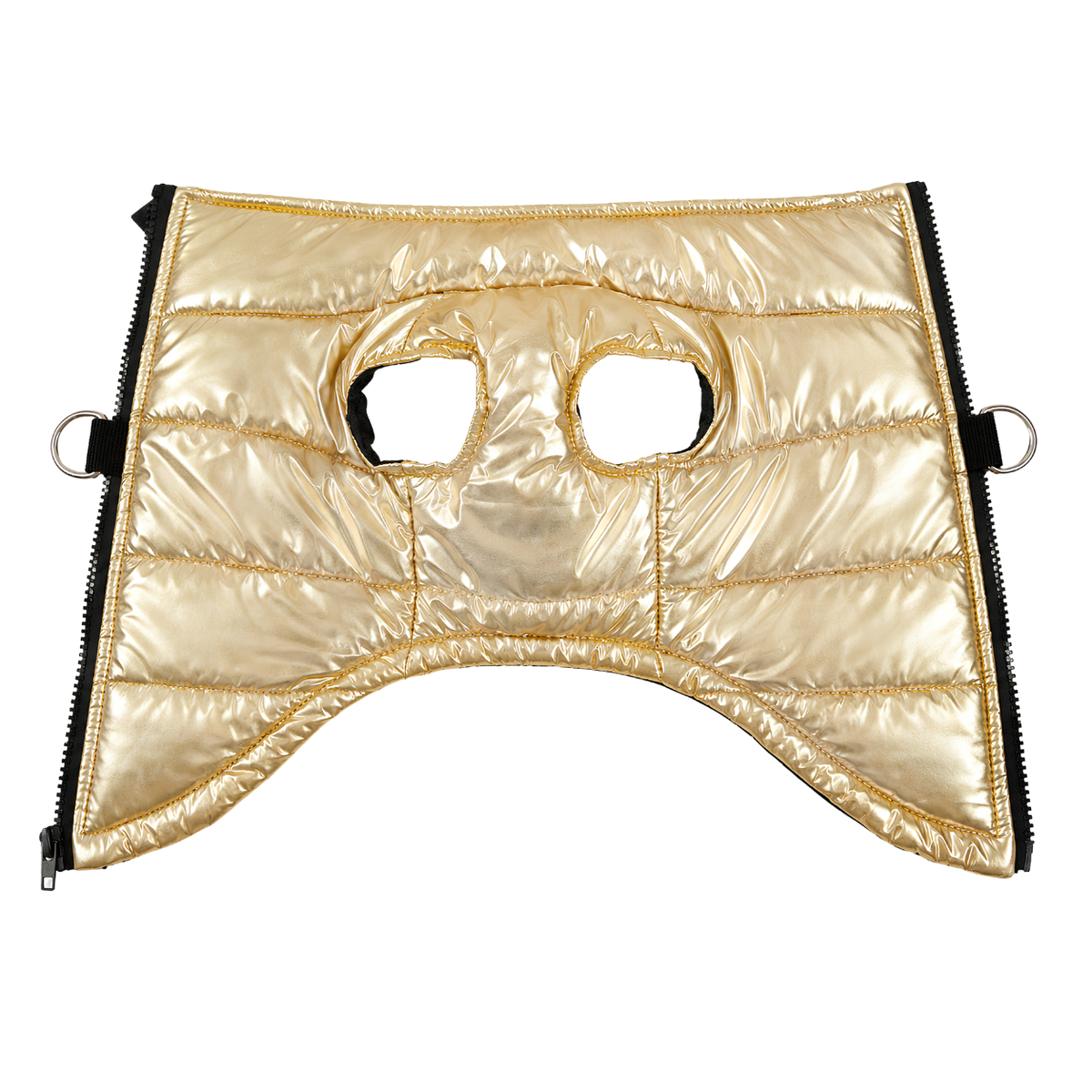 Waterproof metallic puffer dog jacket detail view