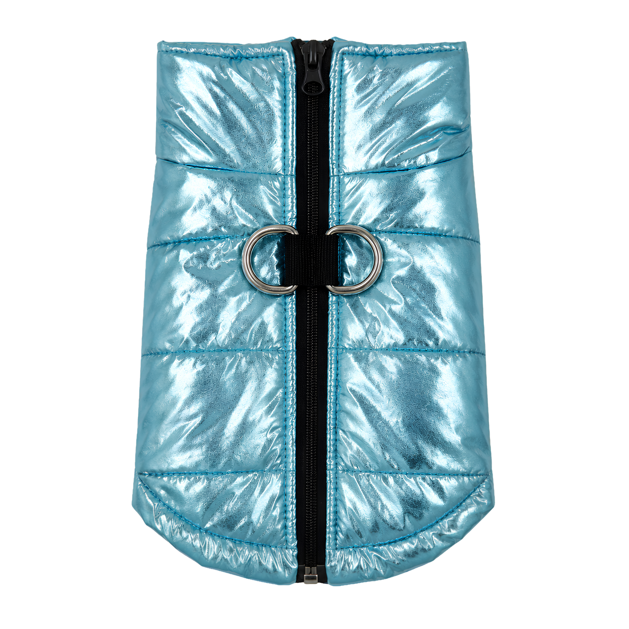 Waterproof metallic puffer dog jacket in blue