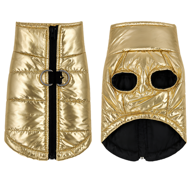 Waterproof metallic puffer dog jacket in gold