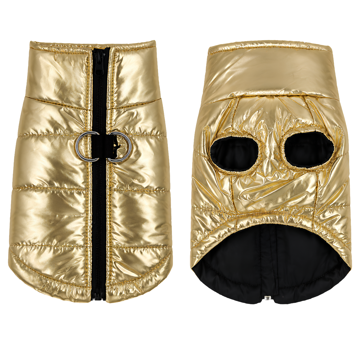 Waterproof metallic puffer dog jacket in gold
