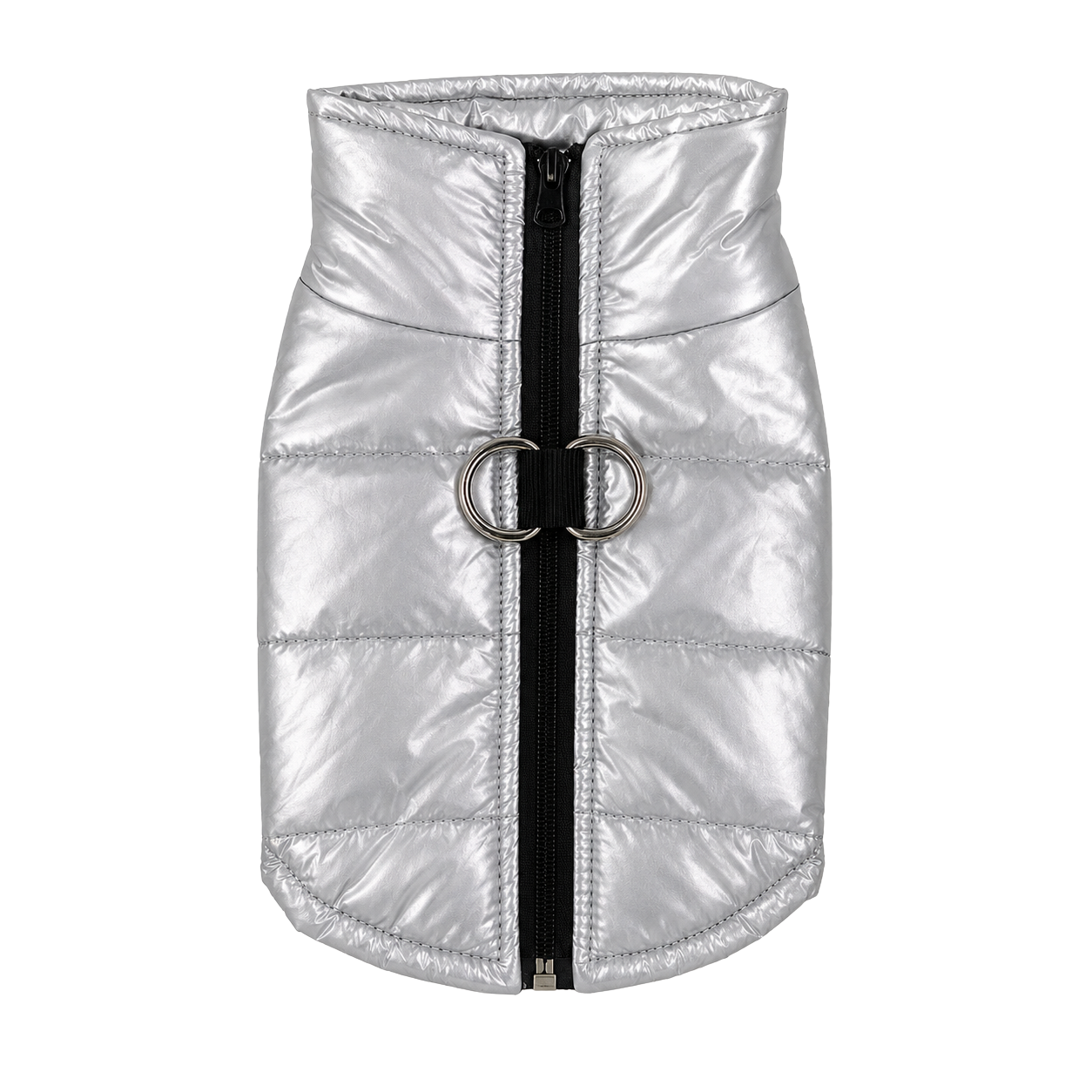 Waterproof metallic puffer dog jacket in silver